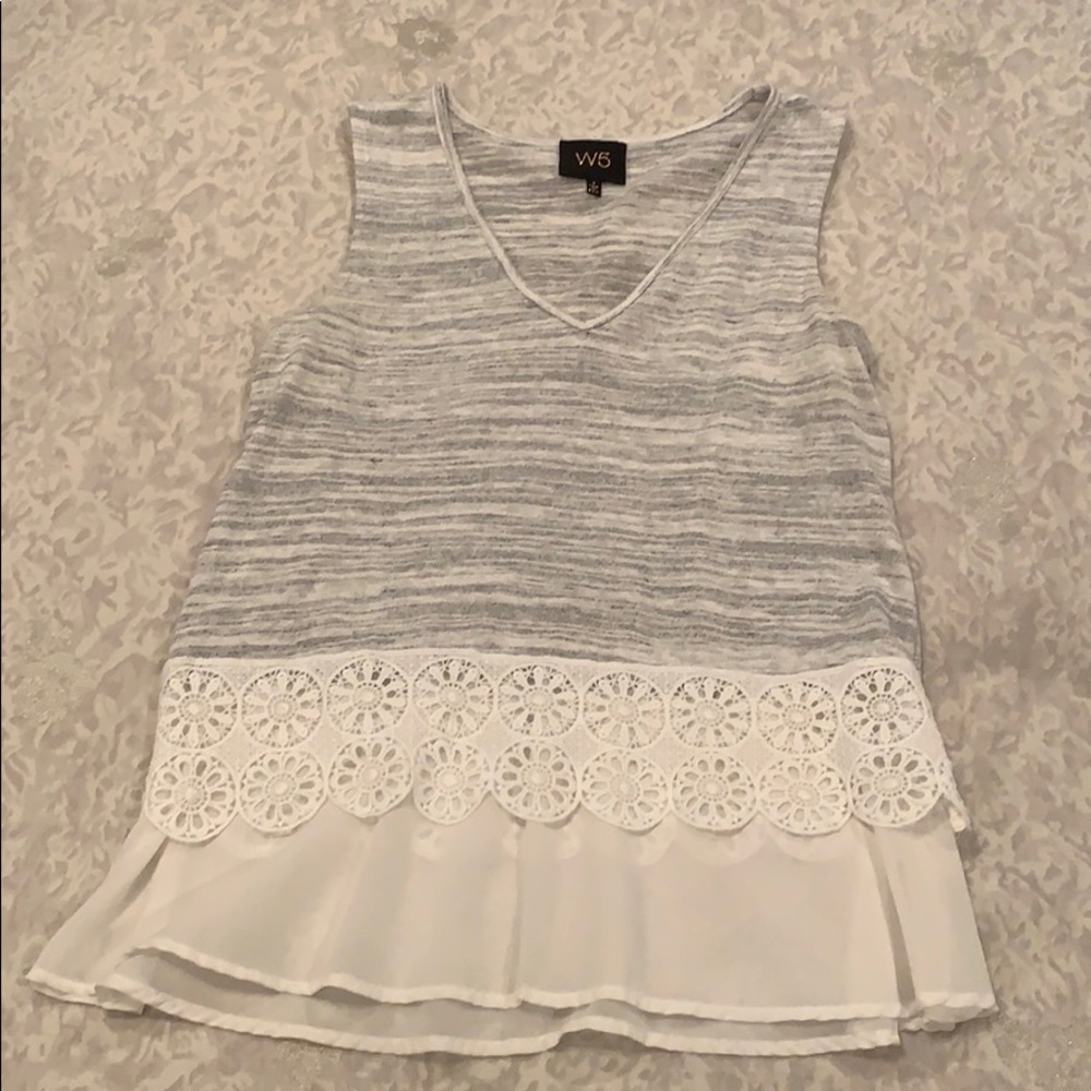Gray Knit Tank with Lace